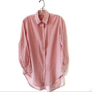ZARA BUTTON DOWN PINSTRIPE HI LOW HEM TOP